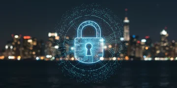 Digital lock symbolizing cybersecurity protecting US businesses from 2025 threats