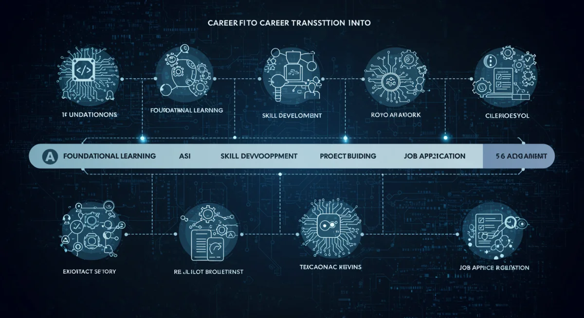 Infographic showing a 6-month AI career transition roadmap