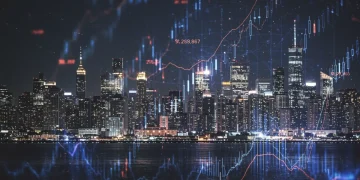 Futuristic digital cityscape representing AI's impact on US financial services.