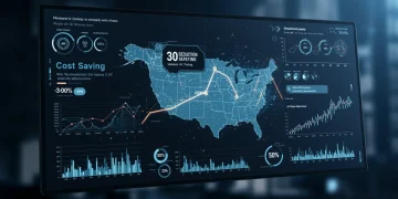 AI-powered marketing dashboard showing 30% spend optimization for US businesses