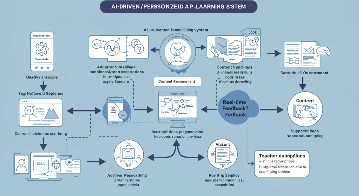Infographic detailing the components and benefits of an AI-powered personalized learning system.