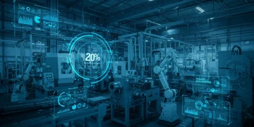 AI for Predictive Maintenance: 20% Downtime Cut for US Industries AI-powered predictive maintenance system in a modern US factory, optimizing operations and reducing equipment downtime.