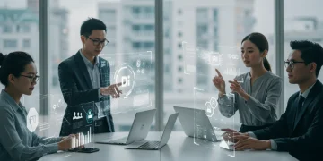 AI-powered recruitment platform showing diverse candidates and data analytics for HR efficiency