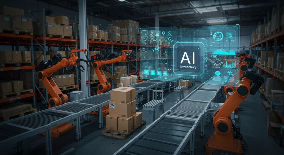 Automated warehouse operations powered by AI for inventory management and logistics.