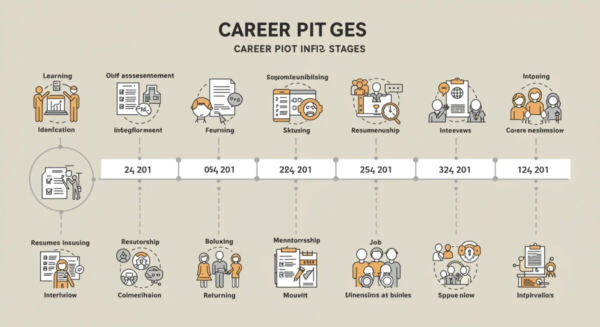 Infographic showing a 12-month timeline for tech career pivot stages.