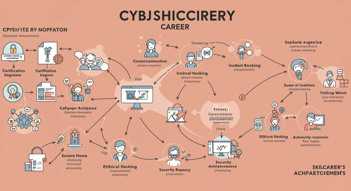 Infographic illustrating diverse cybersecurity career pathways and growth