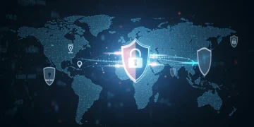 Secure network with EDR protection for U.S. organizations in 2025, digital shield over connected devices.