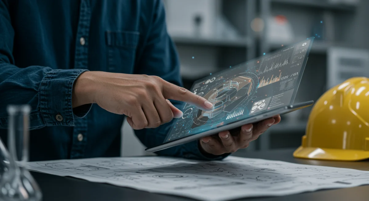 Engineer collaborating with AI for R&D design