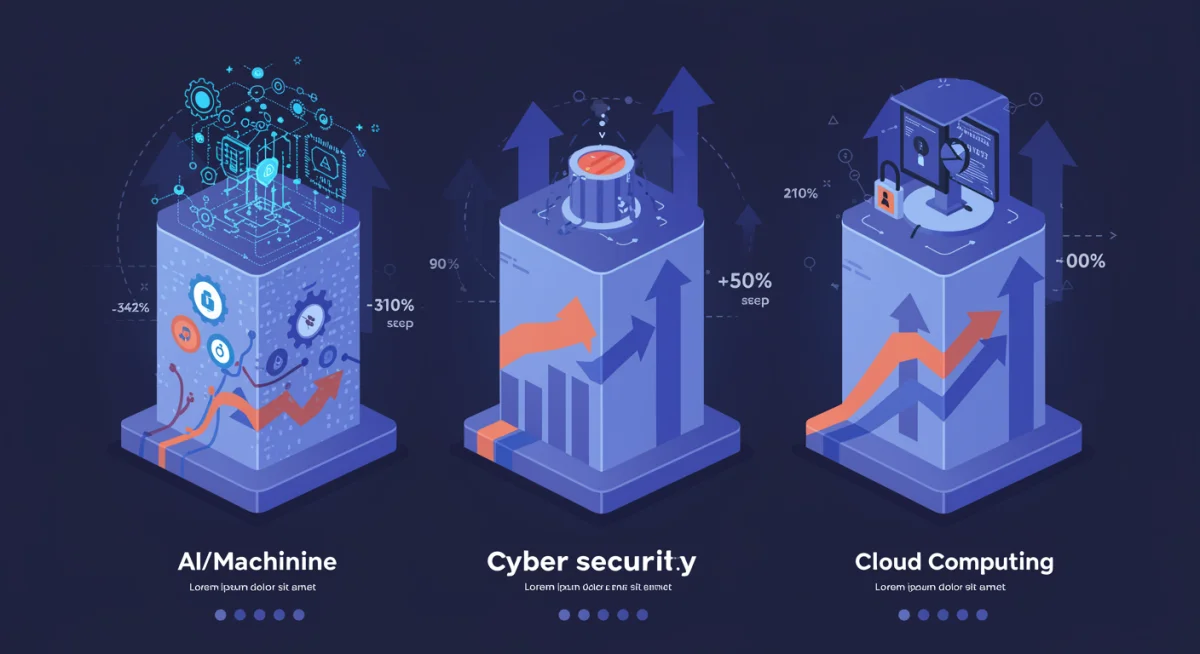 Infographic illustrating the growth and salary impact of AI, cybersecurity, and cloud computing skills.