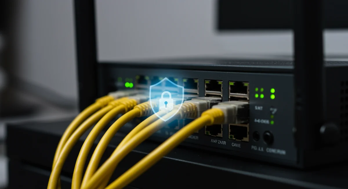Router with secure network data flow and padlock icon