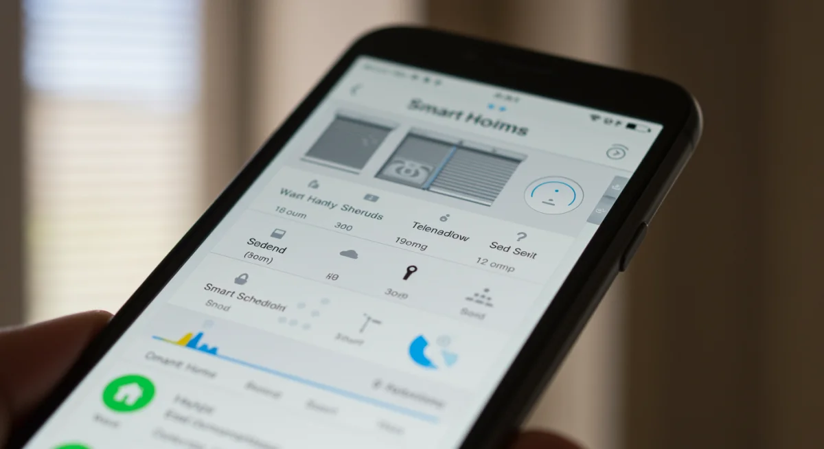Smartphone app controlling smart blinds and home temperature settings