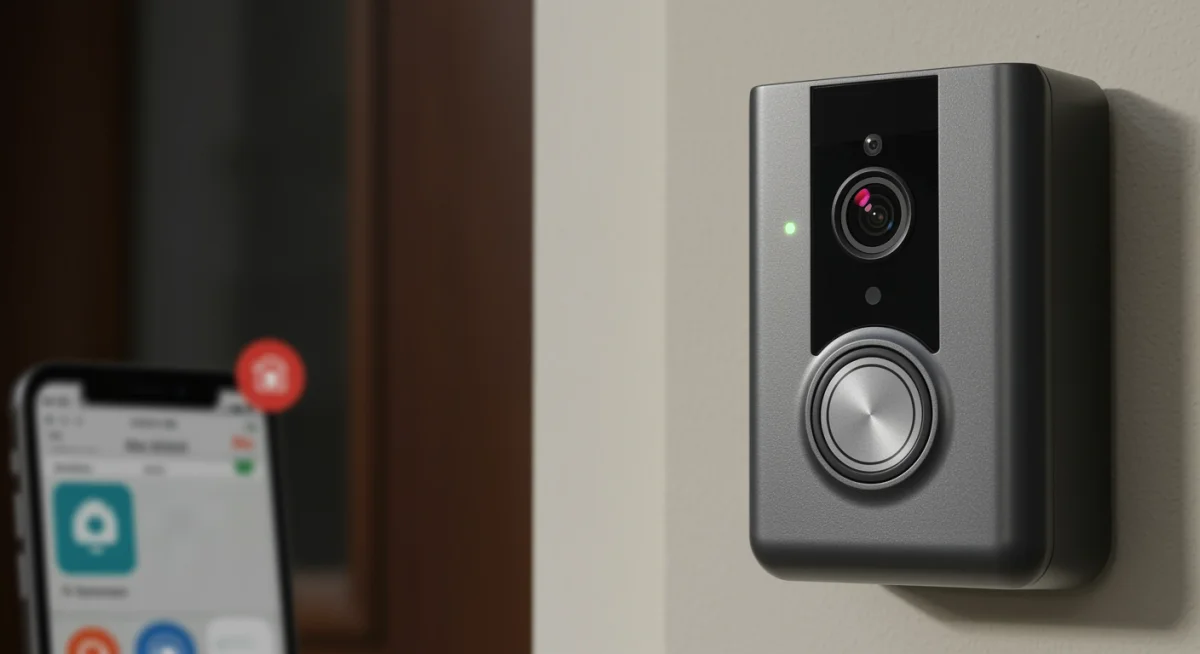 Close-up of smart doorbell camera with remote monitoring feature