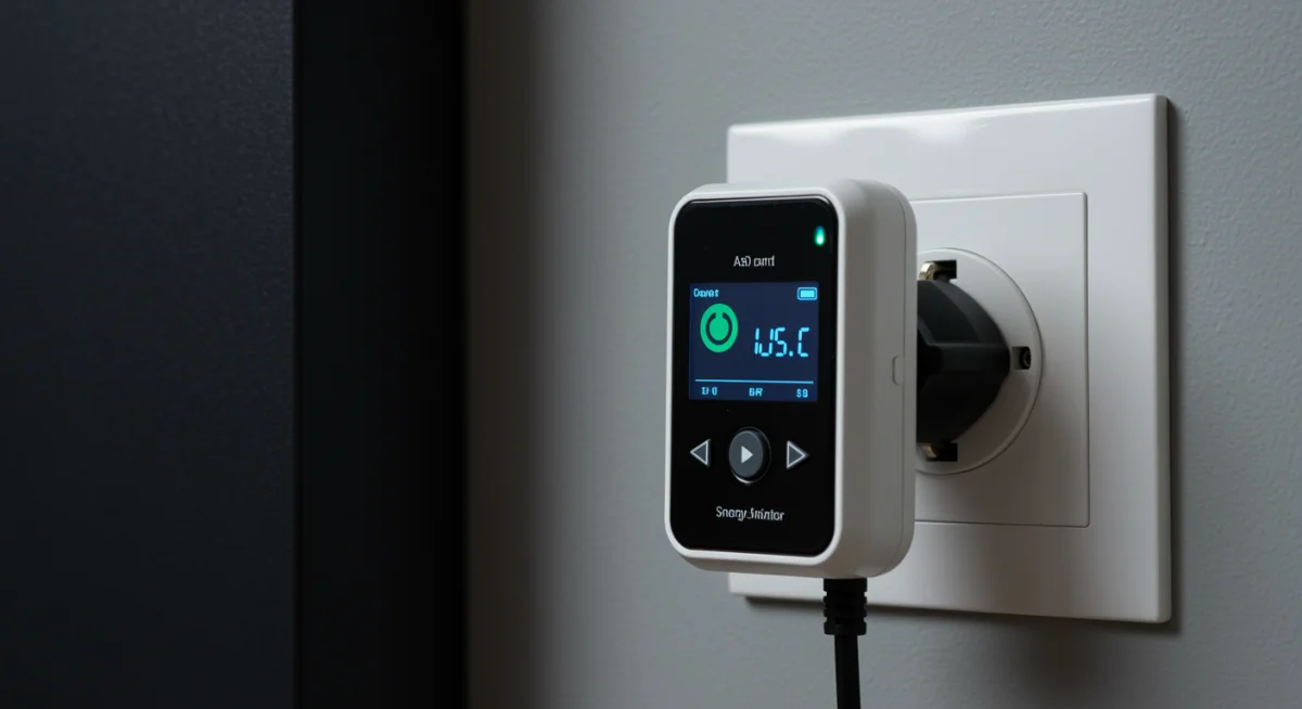 Smart energy monitor device plugged into an electrical outlet