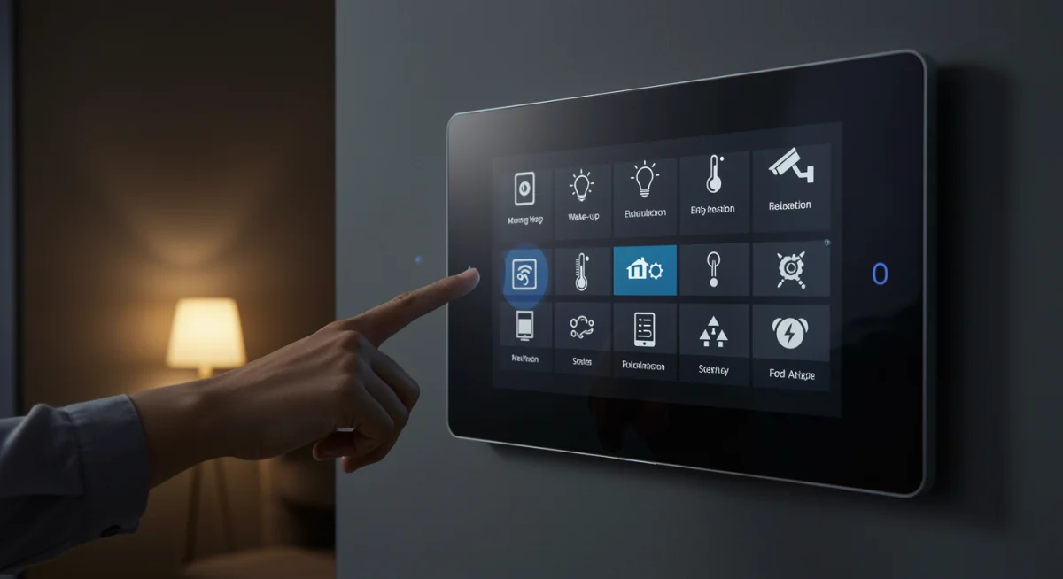 Person setting up advanced smart home routines on a control panel