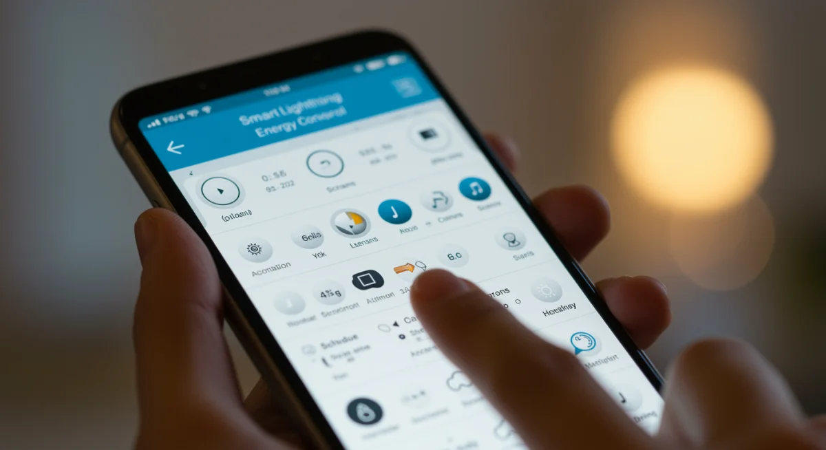Smartphone app controlling smart lighting settings and energy data