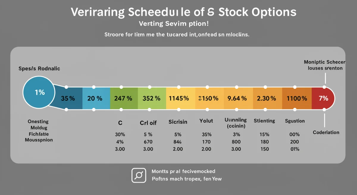 Infographic showing a stock option vesting schedule timeline