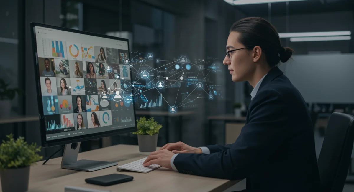 Professional engaging in strategic virtual networking