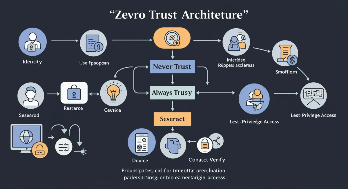 Flowchart illustrating Zero Trust principles: Never Trust, Always Verify