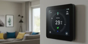 AI Thermostats: Cut US Utility Bills by 15% in 2026 Modern AI thermostat showing energy savings in a US smart home