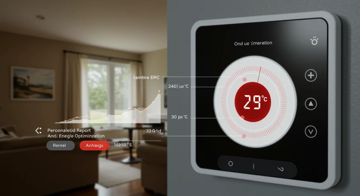 AI thermostat interface displaying personalized energy report