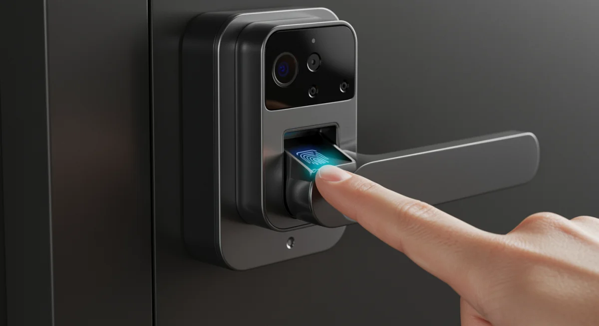 Biometric smart door lock with integrated camera for enhanced home entry security