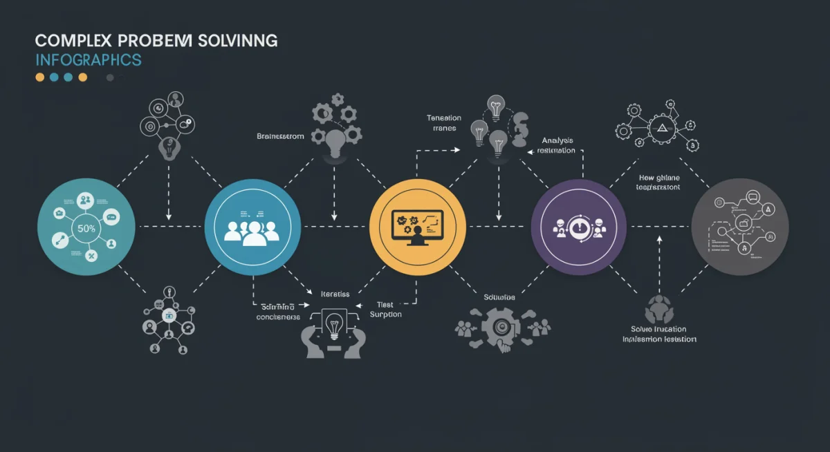 Infographic detailing steps for complex problem-solving in tech