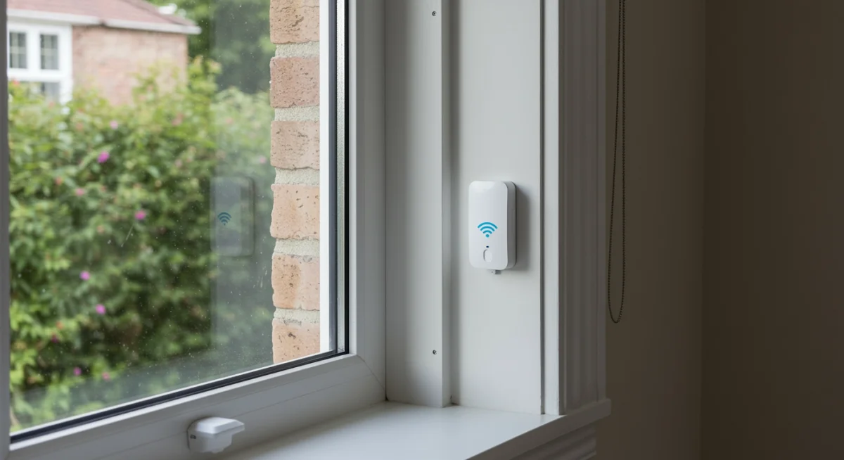 Discreet smart sensor on a window frame, wirelessly connected for home security