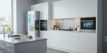 Investing in Smart Appliances: 2026 ROI Guide for US Consumers Integrated smart kitchen with modern appliances and digital displays