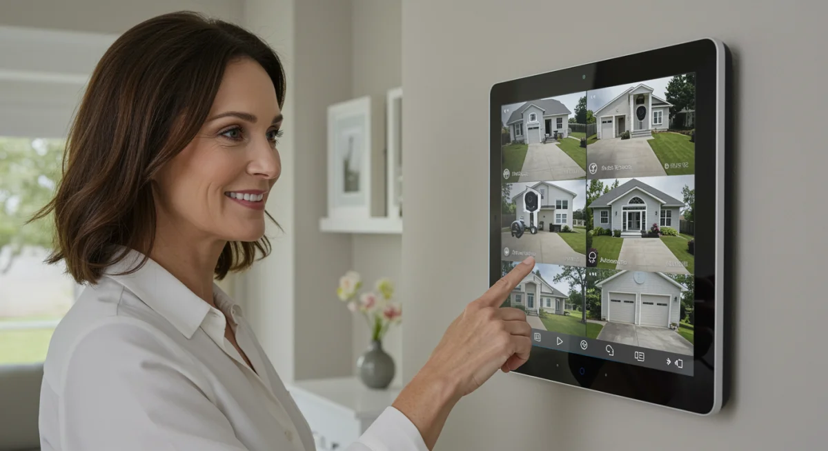 Homeowner interacting with smart security system hub