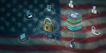 Illustration of Zero-Trust Architecture securing a digital network for U.S. regulatory compliance.