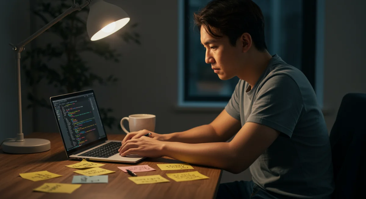 Individual studying coding for remote tech job