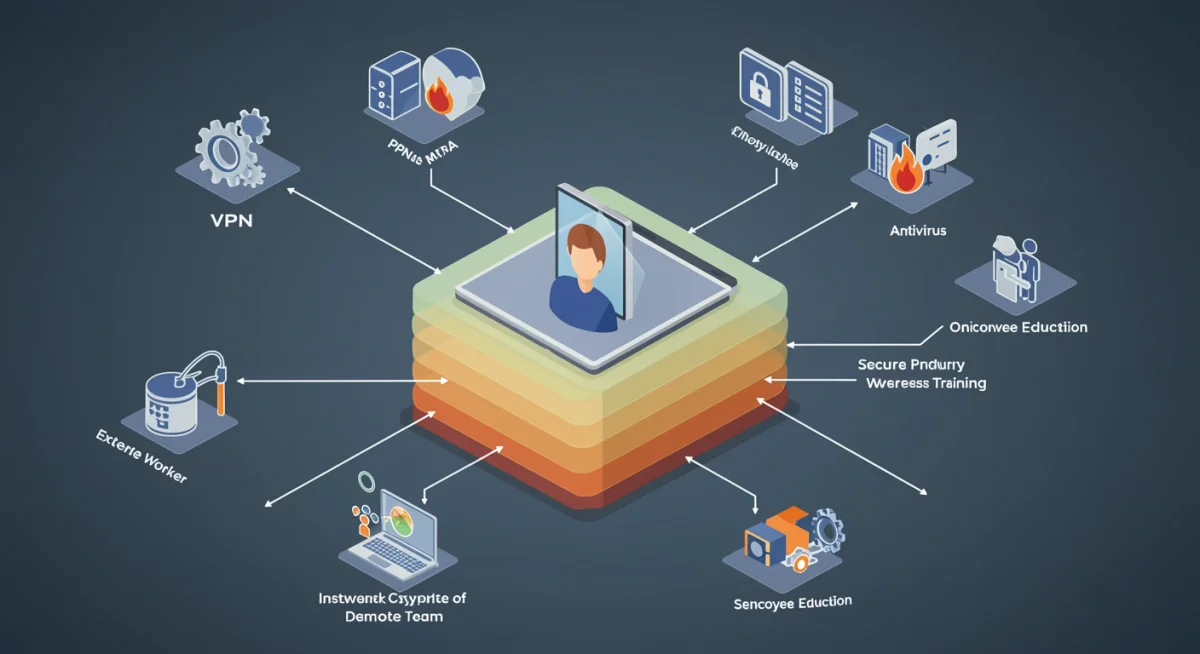 Layers of cybersecurity defense for remote teams infographic