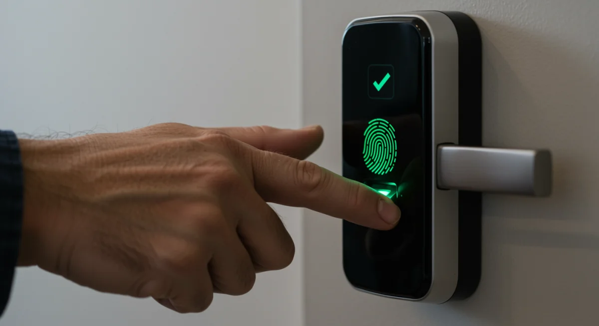 Hand scanning fingerprint on biometric smart lock for secure access
