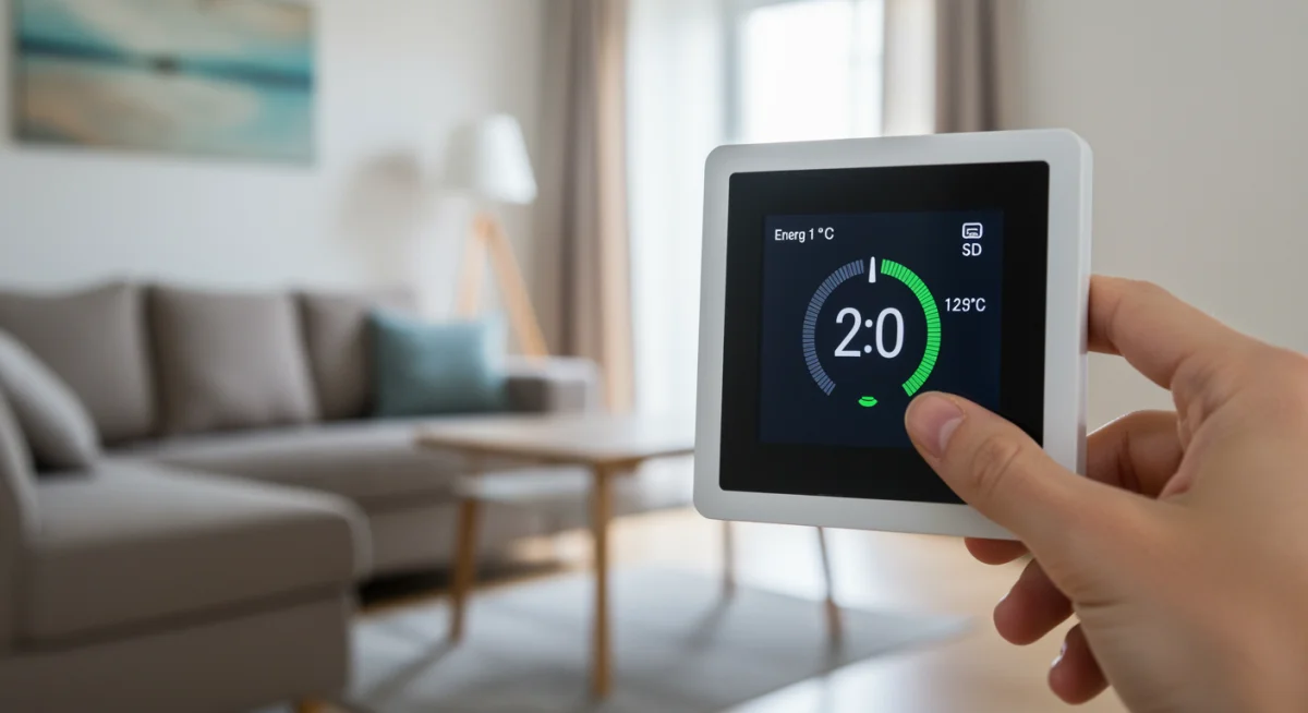 Smart thermostat displaying energy usage data