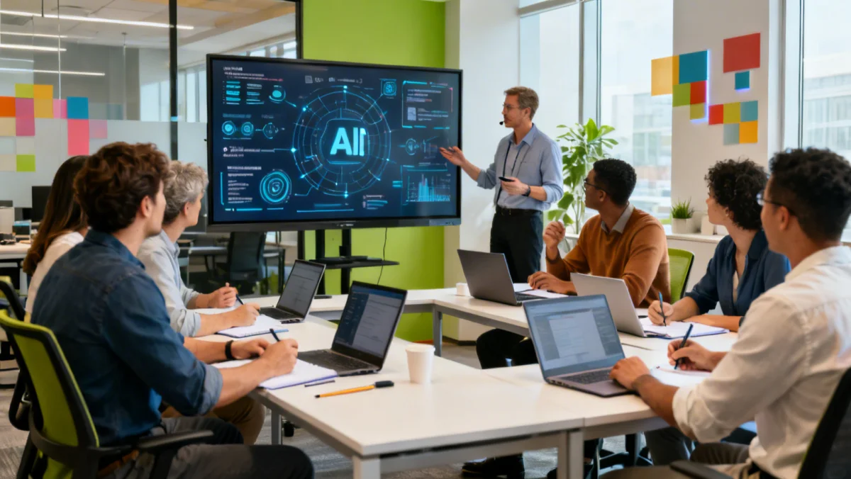 Employees learning AI skills in a professional development workshop