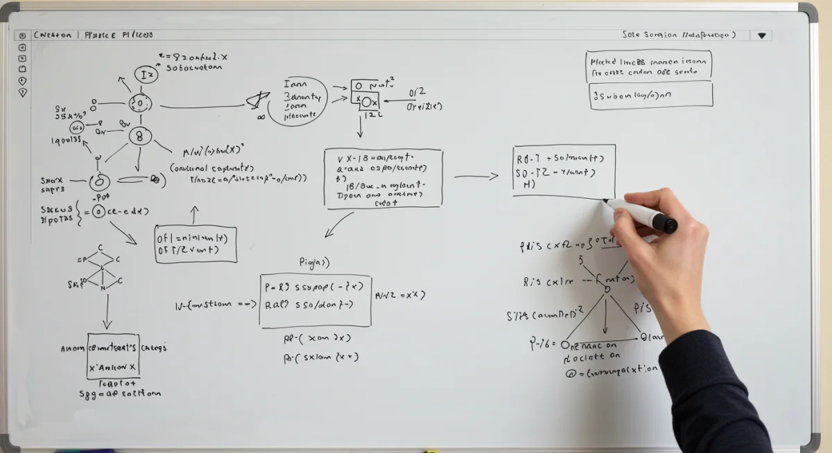 Whiteboard with algorithms and data structures, illustrating technical interview preparation.