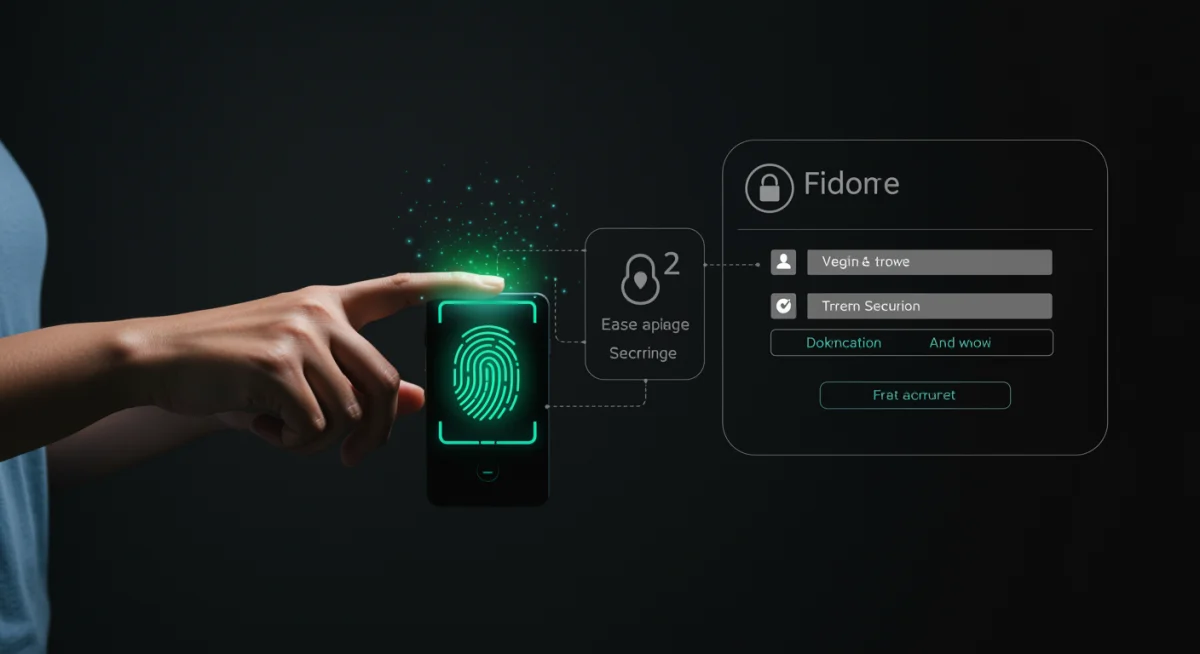 User performing biometric FIDO2 authentication for secure access