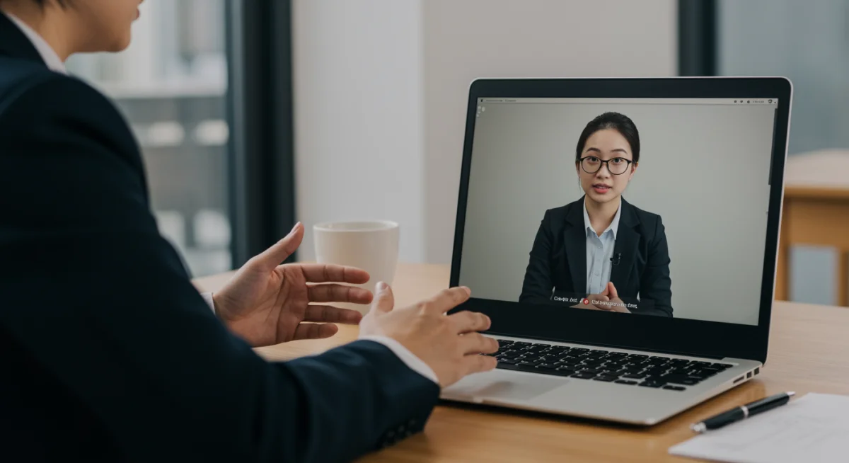 Candidate acing a virtual tech interview with confidence and professional demeanor.