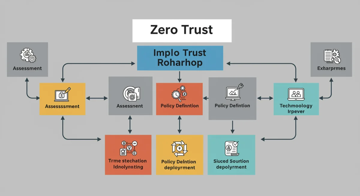 Phased Zero Trust implementation roadmap flowchart for cybersecurity strategy.